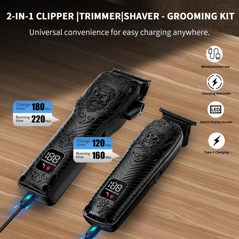 BESTBOMG Professional Cordless Mens Hair Clippers & Beard Trimmer Kits & Sets,Metal Hair Clippers Cutting Grooming Kit with Long Battery Life for Family Barber Use (Black)