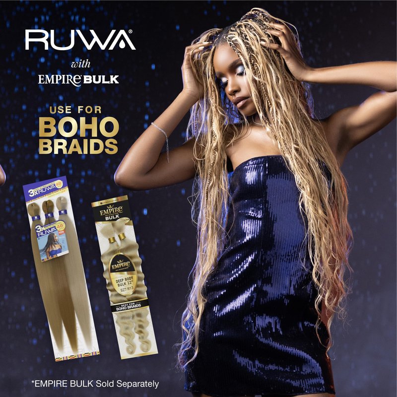 Sensationnel Ruwa prestretched braiding hair - 3x 48 inch water repellent kanekalon fast dry synthetic sports itch free (1 pack, 1B OFFBLACK)