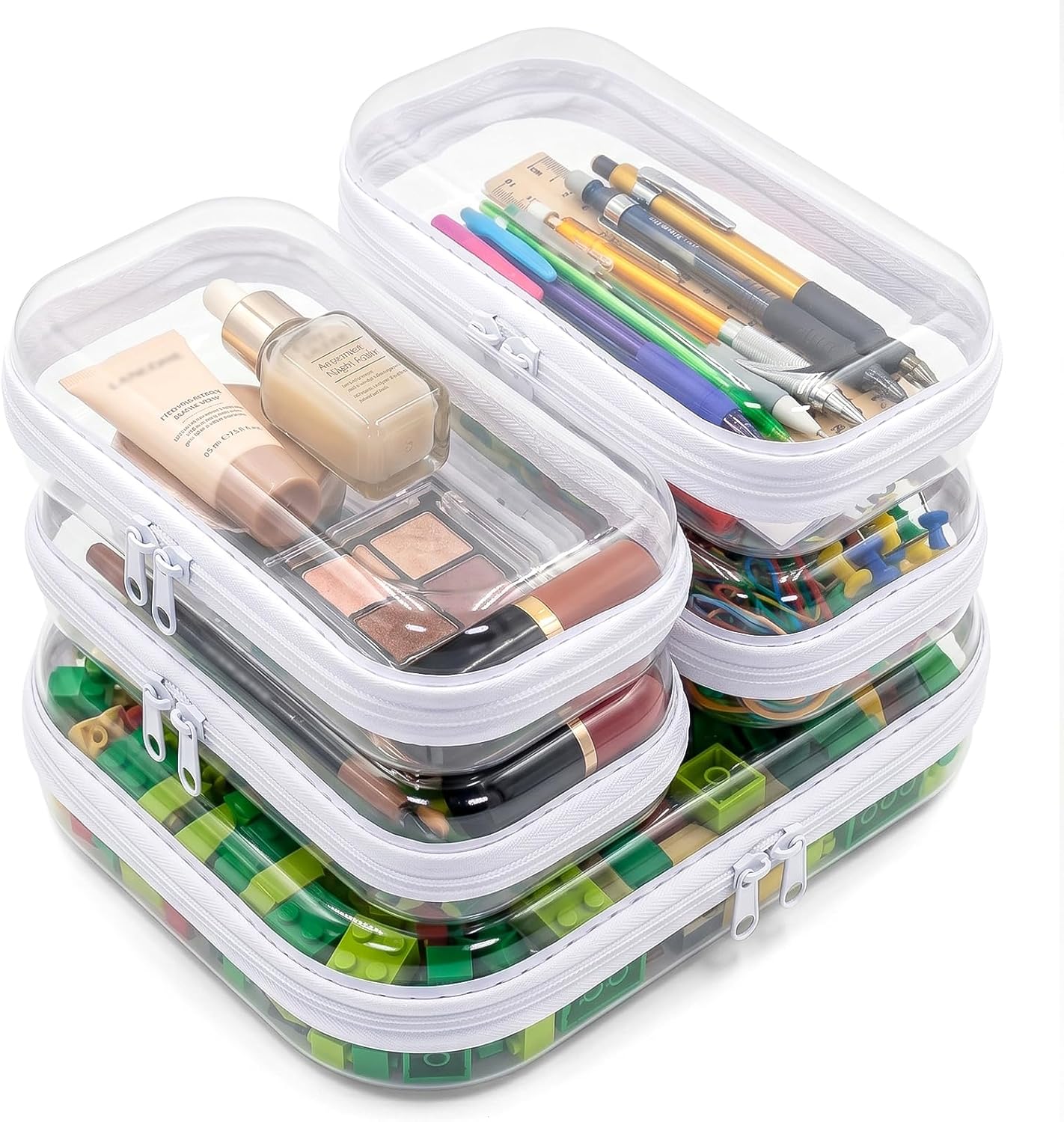 Clear Hard Shell Zipper Cases - Durable Plastic Pencil Storage Pouches | 3-Pack Small & Medium Sizes