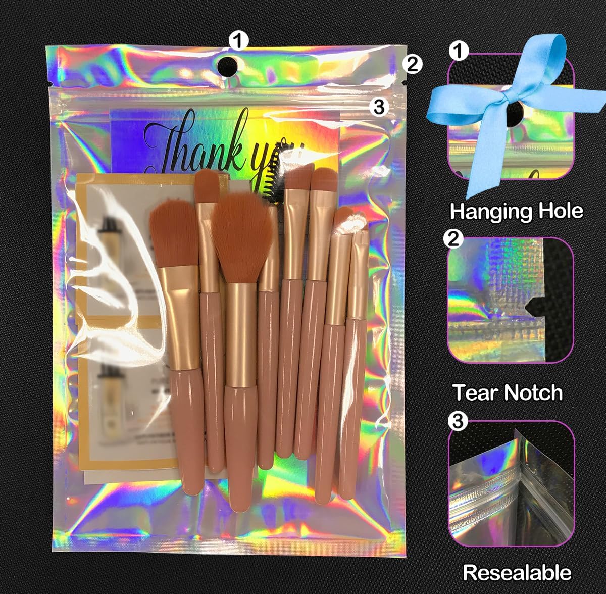Trunple Smell Proof Bags - Resealable Mylar Foil Pouches for Food Storage | Holographic Color, 50 Pcs, 5.5x8 Inch