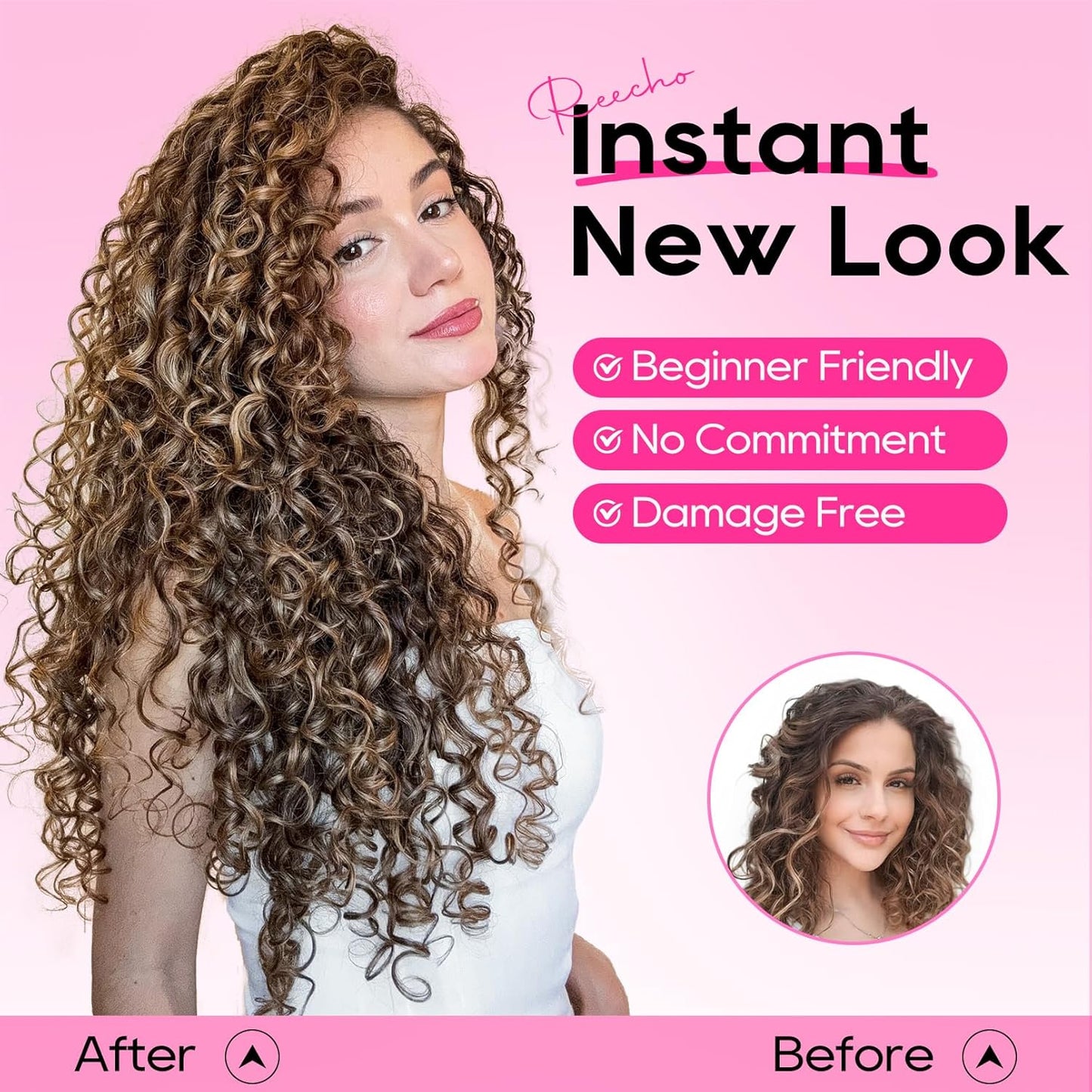 Curly Hair Extensions - 4PCS 18" Clip-In GoGo Curly Hairpieces | Silky Soft Natural Look - Black Brown