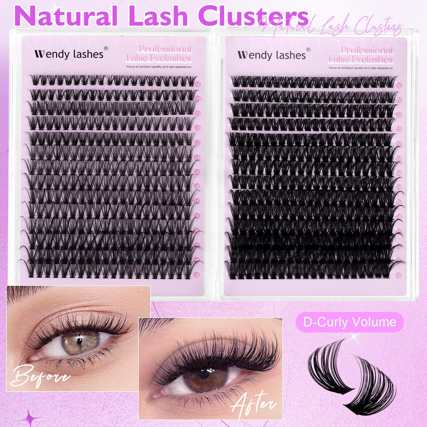 WENDY LASHES Lash Clusters 40D+60D Eyelash Clusters 560PCS Wispy Individual Lashes, 10-18MM D-curly Lash Extension DIY Cluster Eyelash Extensions for Beginners