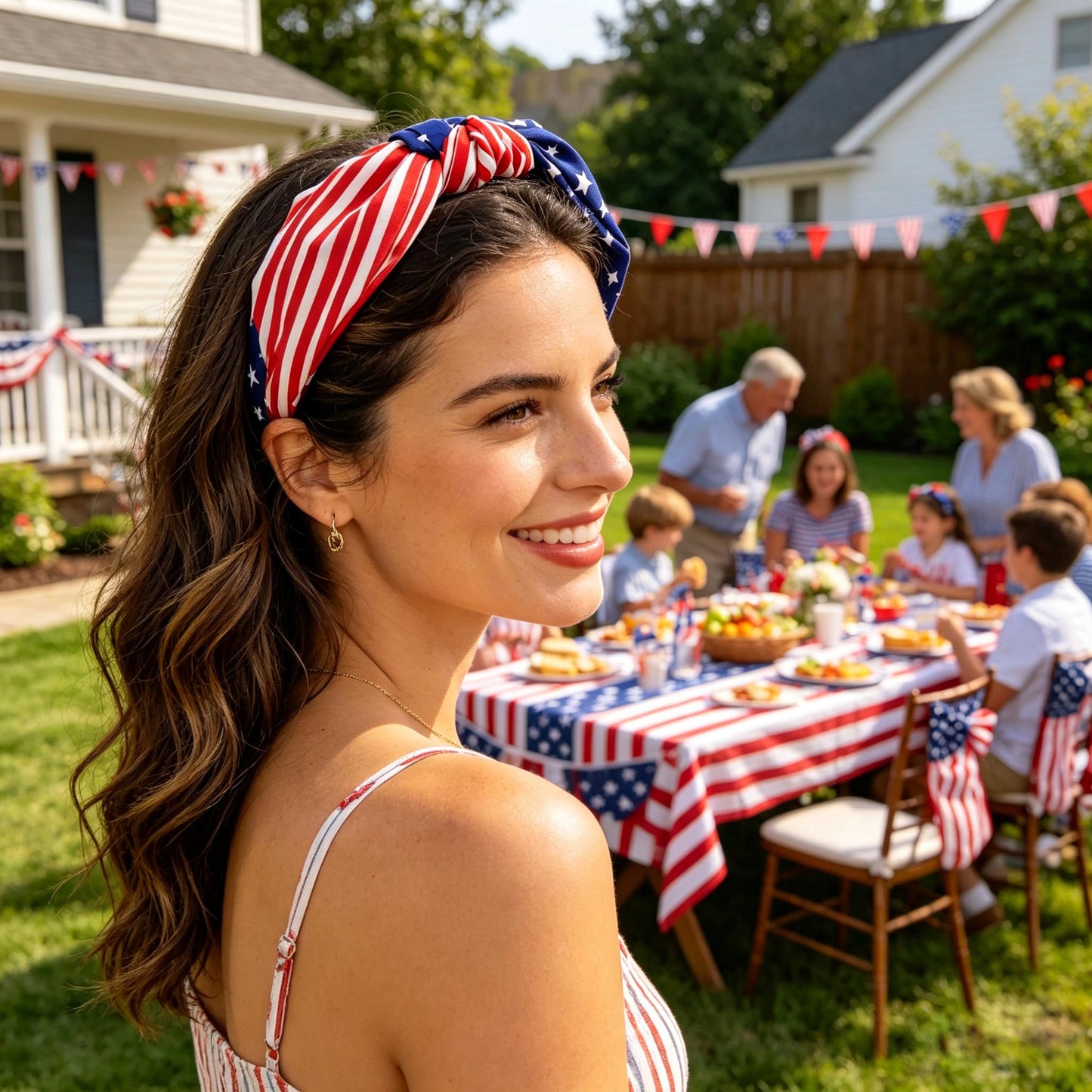 Independence Day 250th，4th of July Women's Headbands - Knotted American Flag Top Knot Hair Hoops,Handmade American Flag Headband for Women，Headband Red White and Blue Hair Accessories for Women Gifts