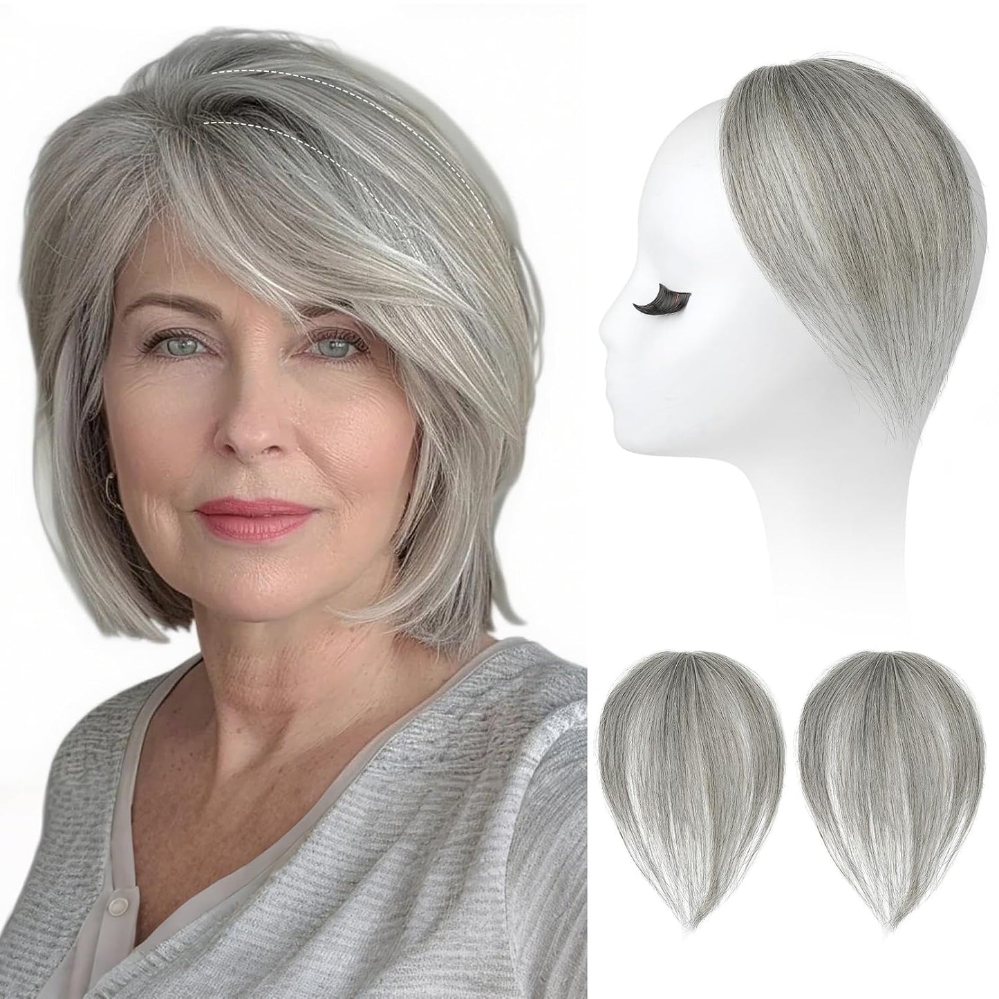 REECHO Clip-In Hair Volumizer | Short Thick Extensions for Fine Hair - Silver Grey, 8 Inch