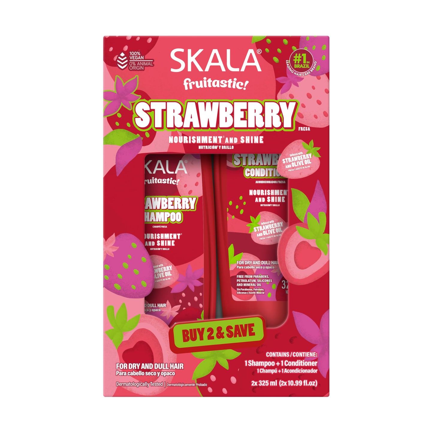 SKALA Strawberry Shampoo & Conditioner Kit Moisturizing Hair Care for Soft Healthy Looking Hair Vegan Formula 325 mL Each