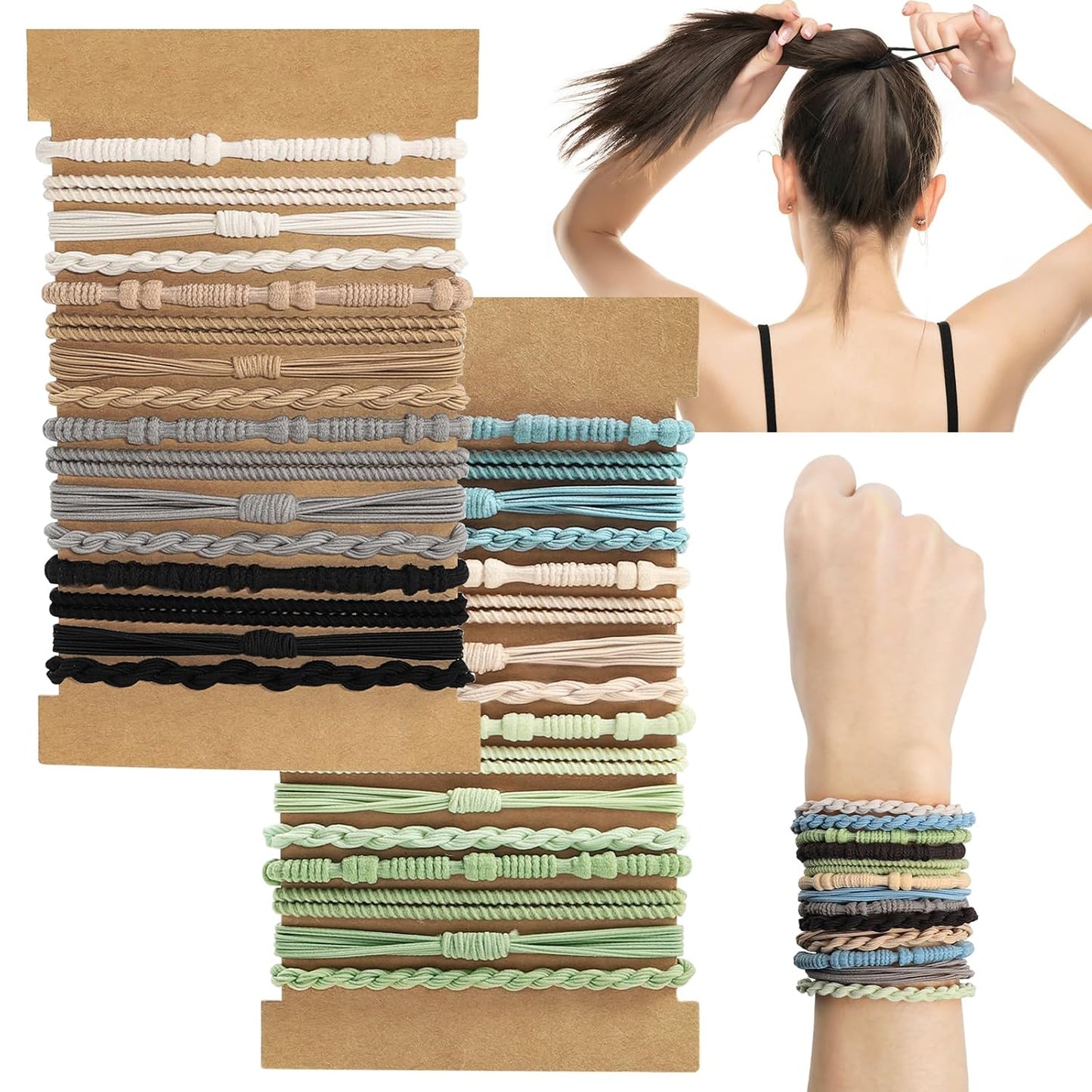 10PCS Hair Ties Bracelet Set - Soft Braided Boho Elastic Hair Bands for Women | Beige & Light Coffee