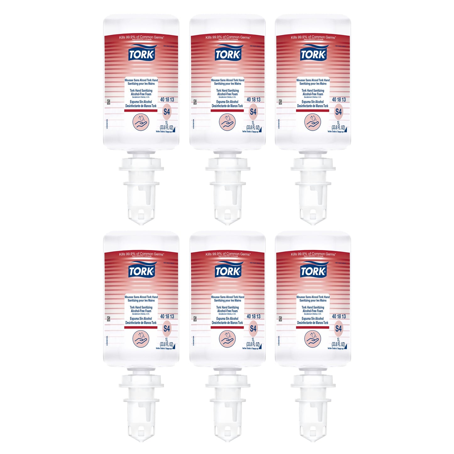 Tork Hand Sanitizing Alcohol-Free Foam S4, Alcohol-Free Alternative, 6 x 1L, 401813 (Formerly 401213)