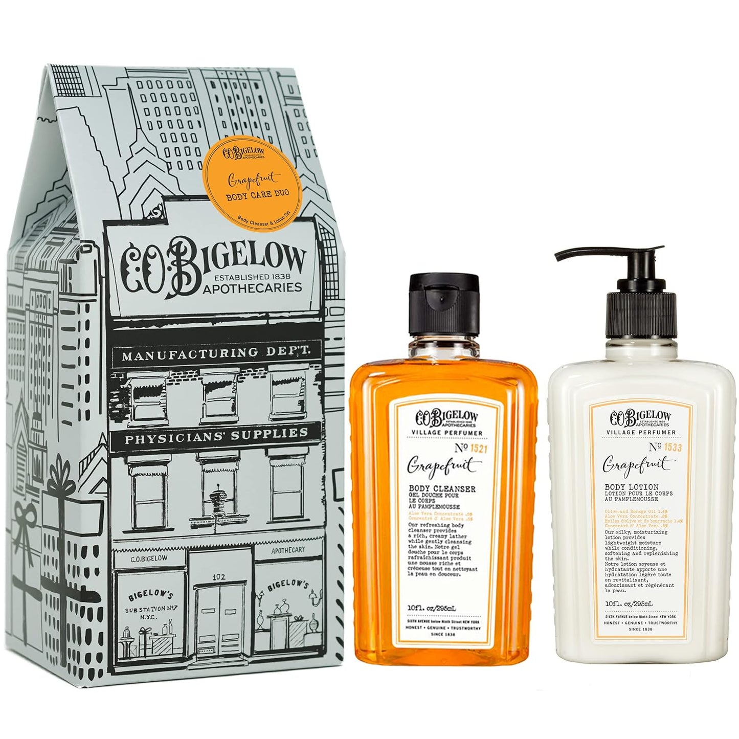 Grapefruit Apothecary Duo Skin Care Gift Set - Body Wash & Lotion | 10 Fl Oz Set of 2