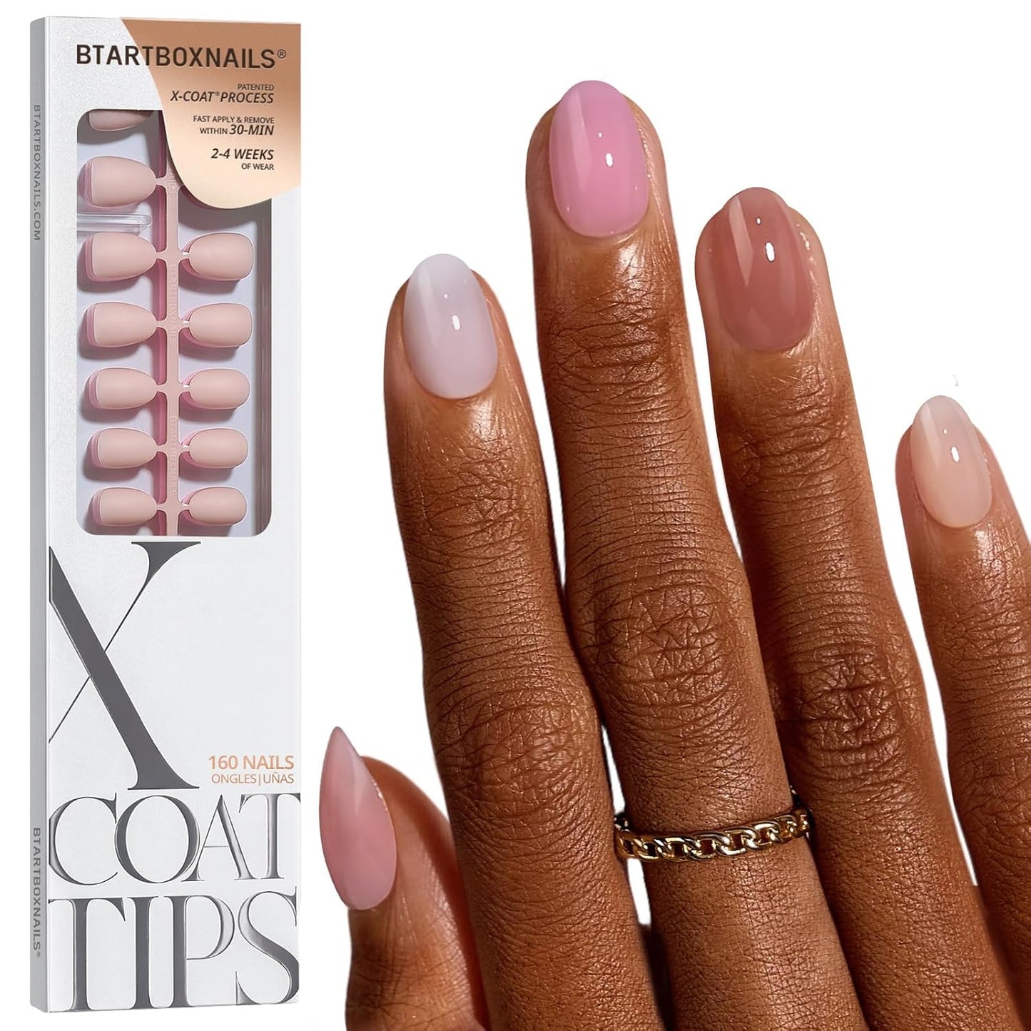 BTArtbox Press-On Nails - 5 Shades of Nude Long Stiletto | 16 Sizes for Easy Application & 4-Week Wear