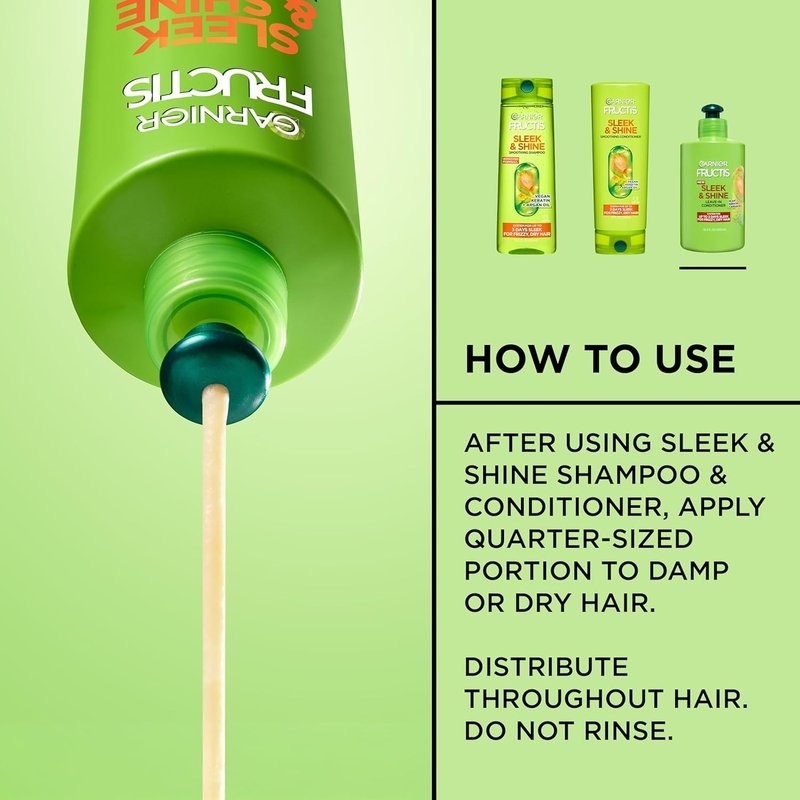 Garnier Fructis Sleek & Shine Leave-In Conditioner - Smooths Frizzy Hair with Plant Keratin & Argan Oil | 10.2 Fl Oz (Pack of 2)