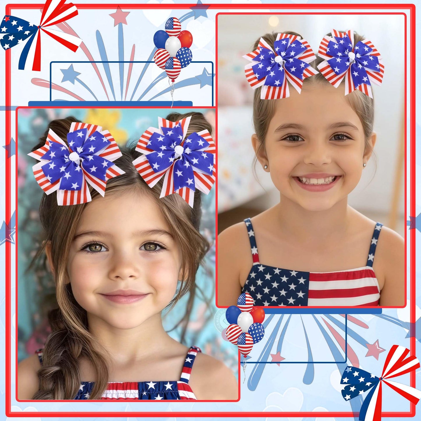 FARSYOD 4th of July Bows for Girls Hair Patriotic Bow Red White Blue Bowknot Clip USA Flag Ribbon Bow Accessories for Fourth of July Independence Day