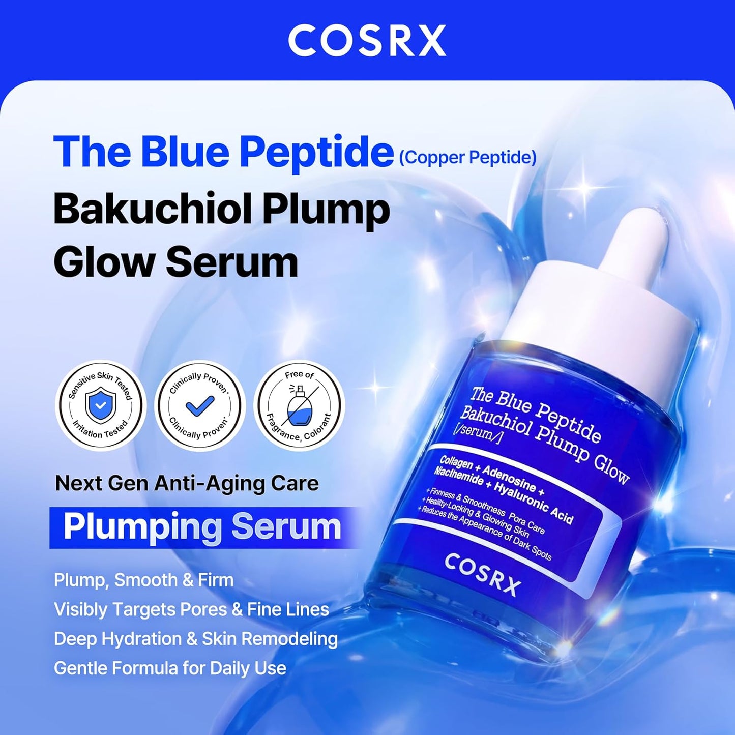 COSRX Blue Copper Peptide Bakuchiol Serum - Anti-Aging & Skin Firming | 1.69 Fl Oz