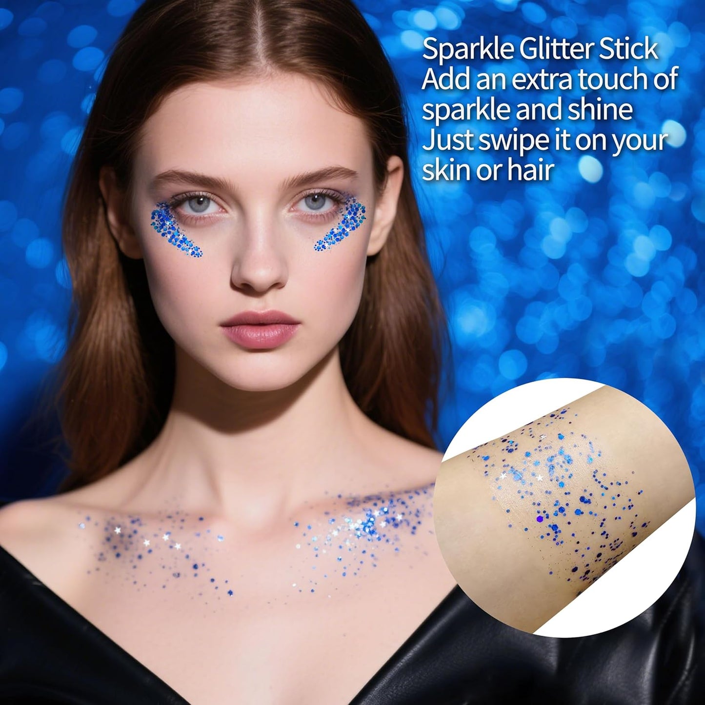 Royal Blue Face Hair Glitter Stick - 4th of July USA Flag Makeup | Waterproof Rave Accessory for Independence Day