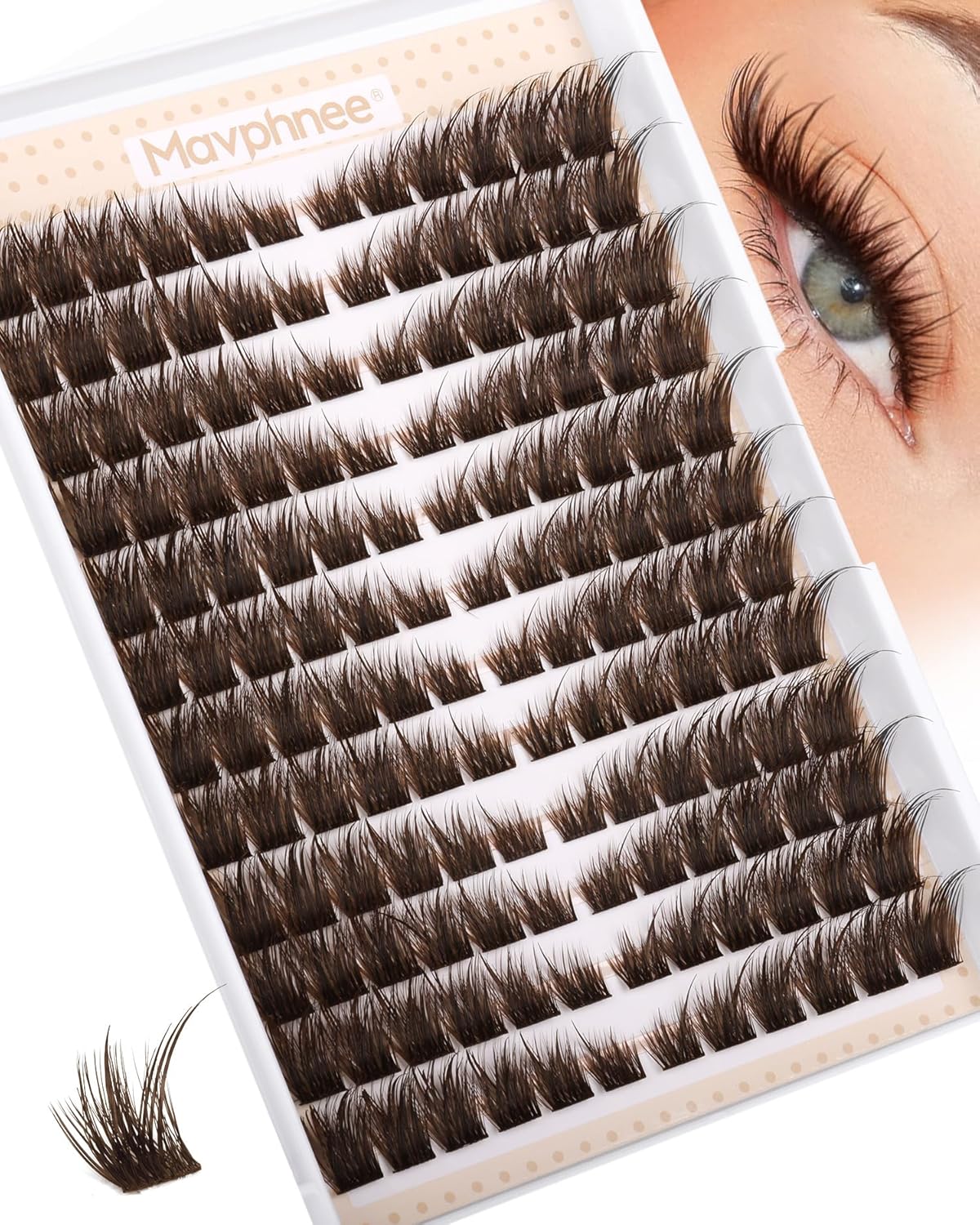 Anime Cluster Lashes - Brown Wispy Eyelash Extensions | C-Curly Spiky Manga DIY Pack (108 Pcs, 10-16MM)