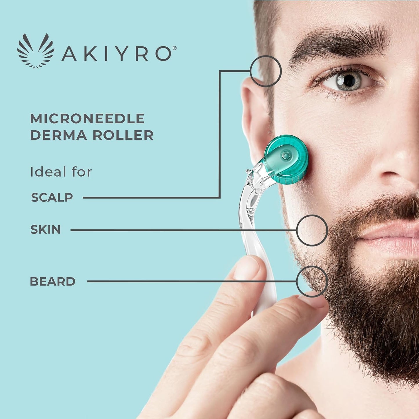 Derma Roller 0.30mm - Microneedling Tool for Face, Beard & Body | 192 Micro Needles with Storage Case (Green)