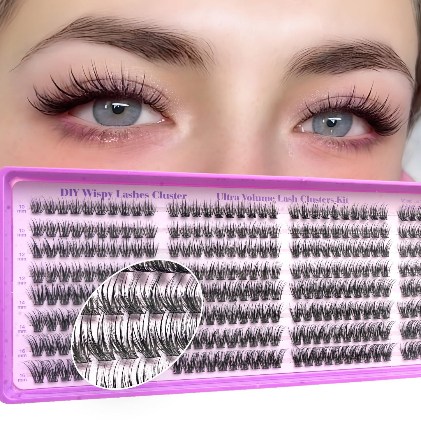 Wispy Lash Clusters, Natural Lash Cluster Eyelash Extensions 320 Pcs C Curl 10-16mm Individual Fluffy False Eyelashes Thin Band DIY for Beginners at Home