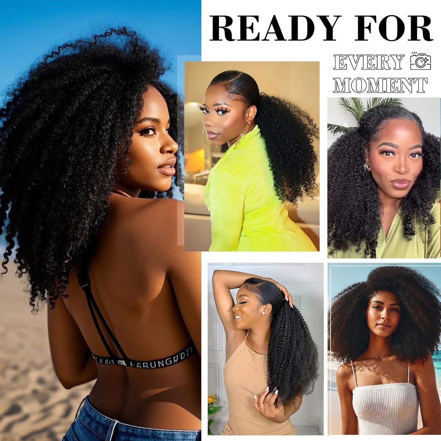 Afro Kinky Curly Half Wig - 18 Inch Glueless Drawstring Band | Seamless Flip Over for Easy Wear