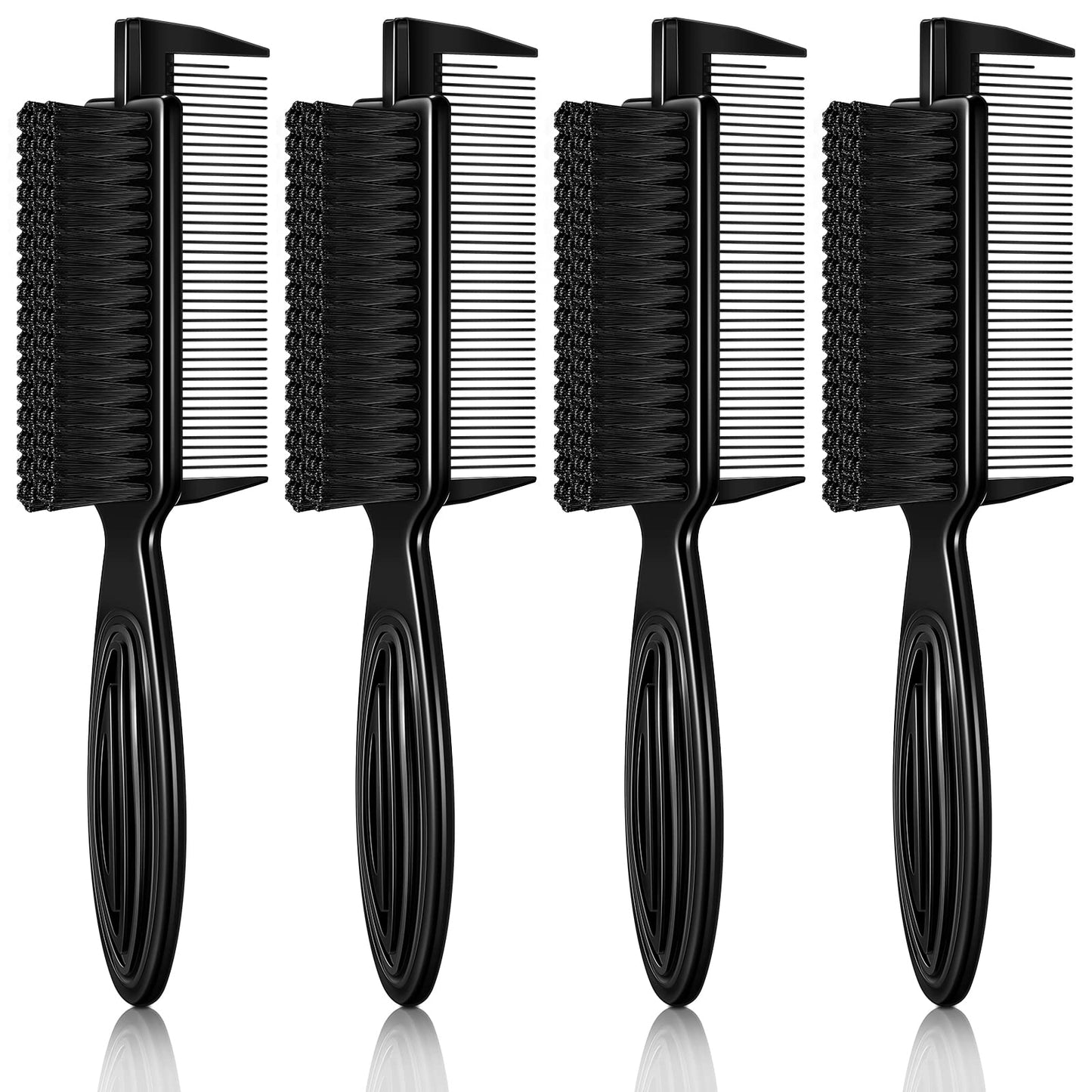 Rozer 4 Pcs Barber Fade Brush 2-in-1 Comb for Clipper Cleaning – Barber Grade Hair Brush Tool for Barbers, Stylists & Home Use