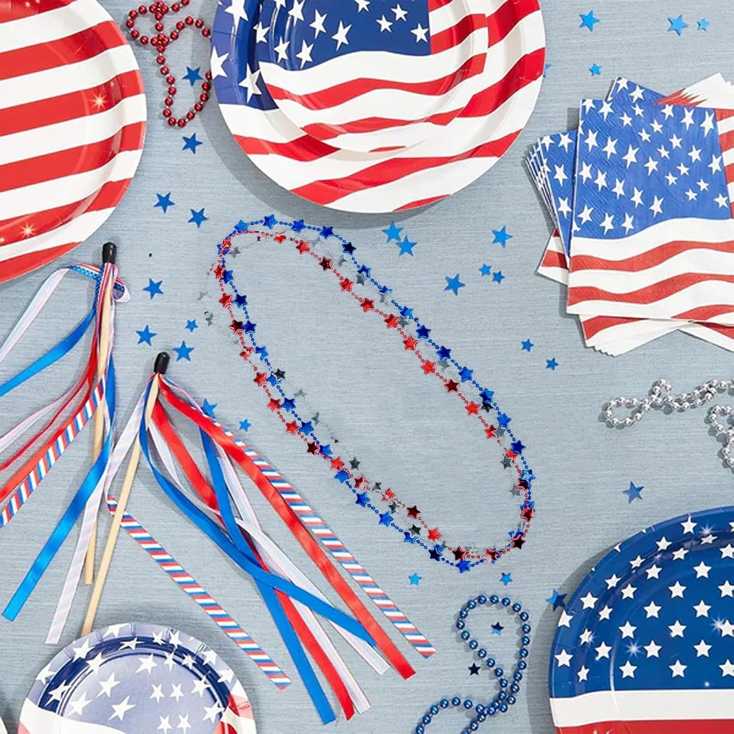 Patriotic Star Shaped Necklace Set - 21 Pcs 4th of July Red-White-Blue Party Accessories | Ideal for Adults