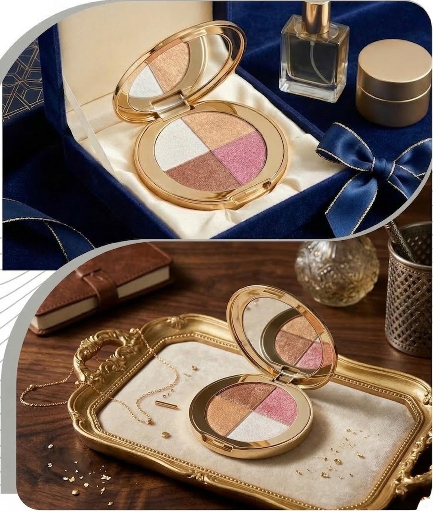 Eye & Cheek Palette, 4-in-1 Blush and Highlighter Makeup Palette, Long-Lasting Blendable Shades for Face Contour & Eye, Travel-Friendly Compact Kit