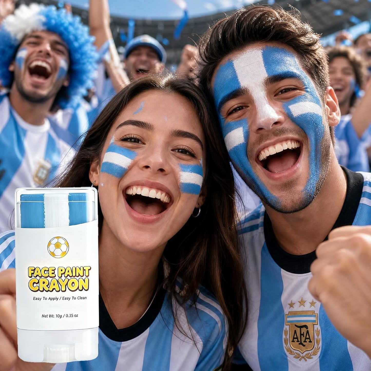 Face Paint Stick - Blue & White Argentina Soccer Fan Makeup | Washable, Non-Toxic Crayon for Game Day, Softball & Football