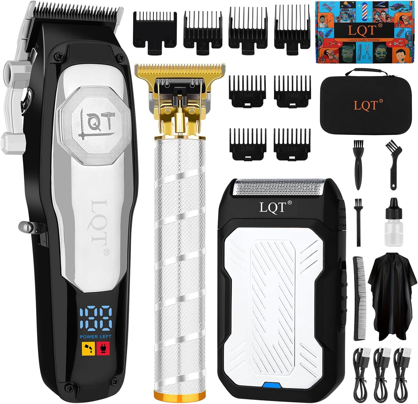 Cordless Hair Clippers & Beard Trimmer Set - LED Display, Long Battery Life | Stainless Steel Blades, Silver