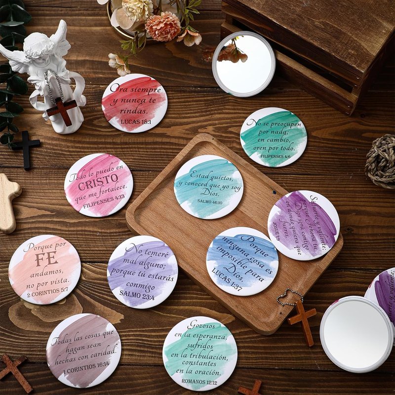 Spanish Christian Compact Mirrors - 60 Pcs Inspirational Bible Verse Pocket Mirrors | Mini Purse Makeup Gifts for Women