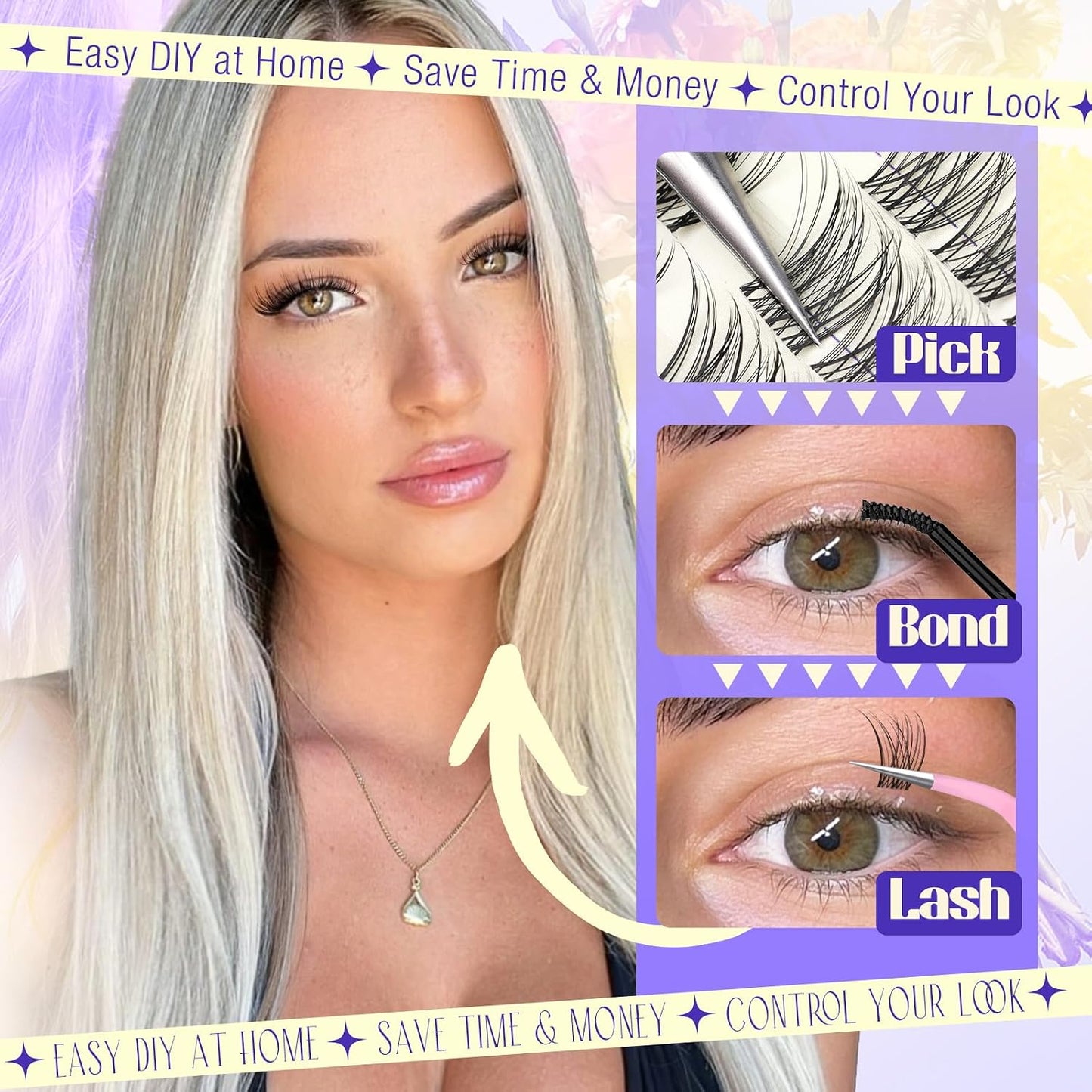 Natural Lash Clusters - Wispy Eyelash Extensions with Invisible Band | C Curl, 10-16mm, Easy DIY Application