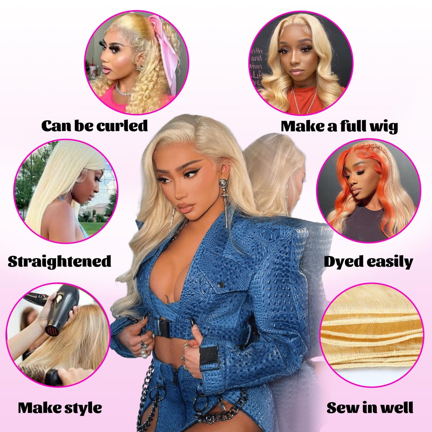613 Body Wave Blonde Bundles Human Hair 16 18 20Inch 3 Bundles Human Blonde Hair Extensions，100% Real 14A Brazilian Virgin Raw Easy to Dye No Synthetic Blend No Tangle No Shedding 3X-Lifespan