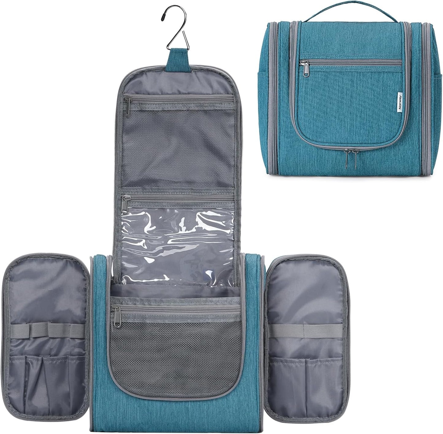 Narwey Travel Toiletry Bag - Small Striped Makeup Organizer for Women | Mint Green Stripe