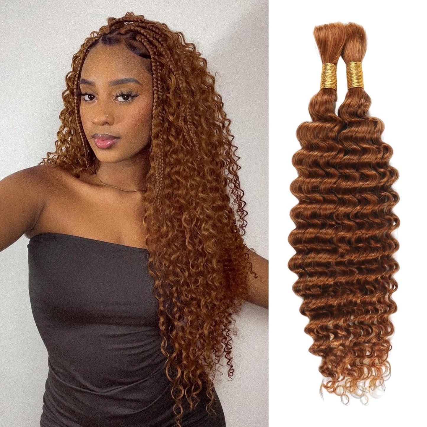 Human Braiding Hair - 14 Inch Ombre Highlight Deep Wave Bulk Extensions | Curly Bundles for Knotless Braids (4/27)