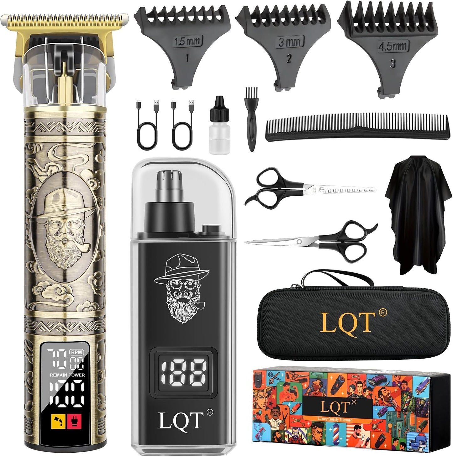 Hair Clippers for Men - 2 in 1 Beard & Mustache Trimmer | Cordless Grooming Kit with Nose & Ear Trimmer