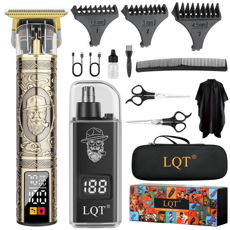 LQT Hair Clippers for Men 2 in 1 Beard and Mustache Trimmer for Men T Liners Trimmers Electric Cordless Nose and Ear Hair Trimmer Grooming Kit with Bag, to Son Husband Father Men's Gifts
