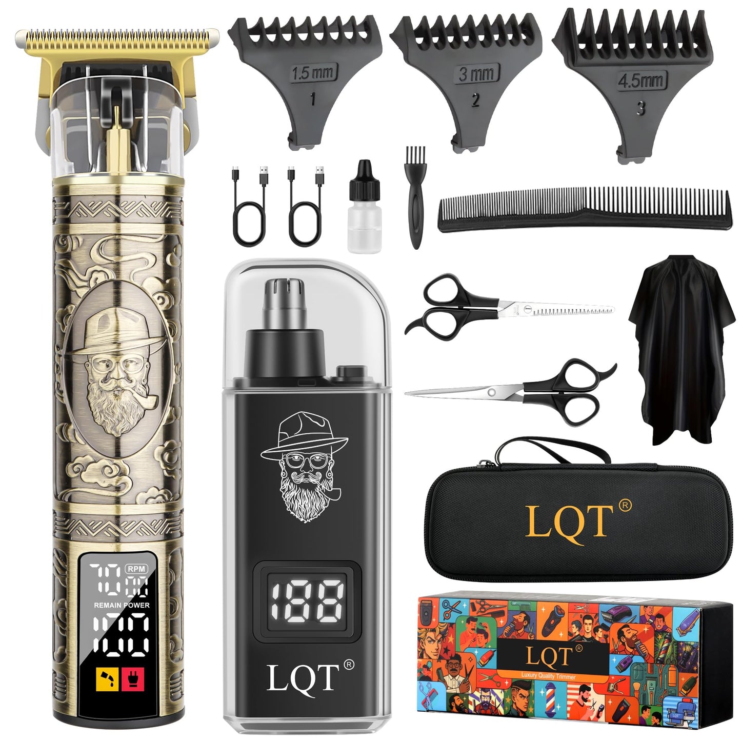 LQT Hair Clippers for Men 2 in 1 Beard and Mustache Trimmer for Men T Liners Trimmers Electric Cordless Nose and Ear Hair Trimmer Grooming Kit with Bag, to Son Husband Father Men's Gifts