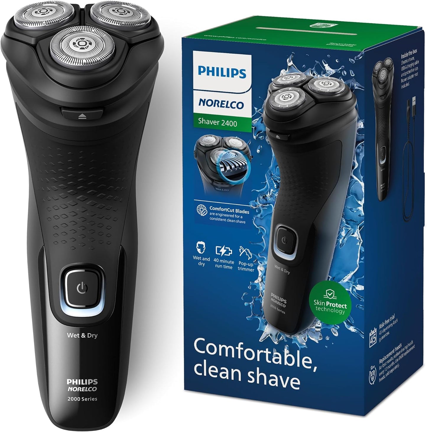 Philips Norelco Shaver 2400 Series - Wet & Dry Electric Shaver with Pop-Up Trimmer | Deep Black, Model X3001/90