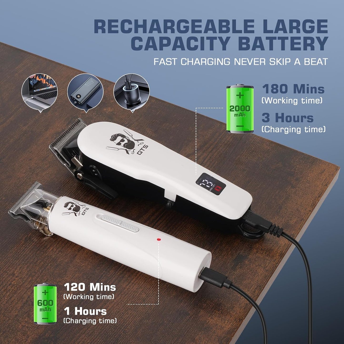GTSPro Hair Clippers for Men - Electric Trimmer Set with Box | Professional Barber Clippers in White