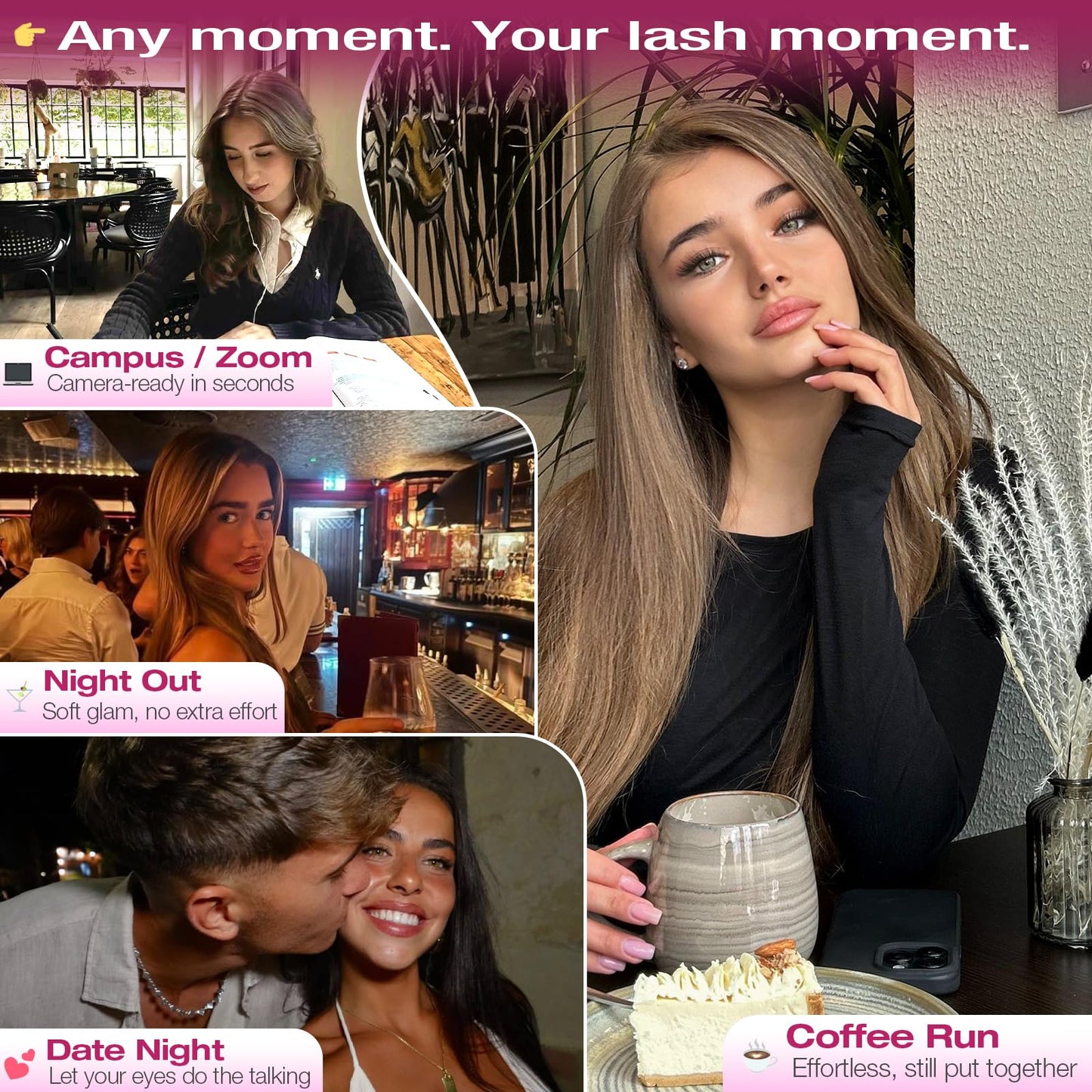 Yawamica Natural Lash Clusters DIY Eyelash Extensions, 8-14mm Short Wispy Eyelash Clusters CC Curl Individual Lashes with Soft Thin Band, Salon-Level Look for Everyday Wear