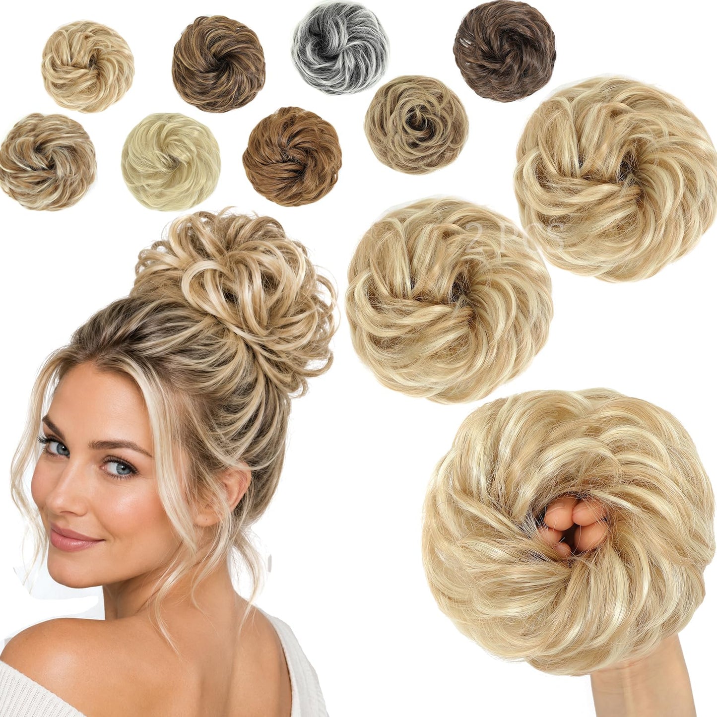 Amchoice Messy Bun Hair Piece 2 Pcs Elastic Wavy Curly Bun Hair Pieces for Women Instant Volume Lightweight Synthetic Chignon Hairpieces for Girls Daily Wear Party Travel(18H613#)