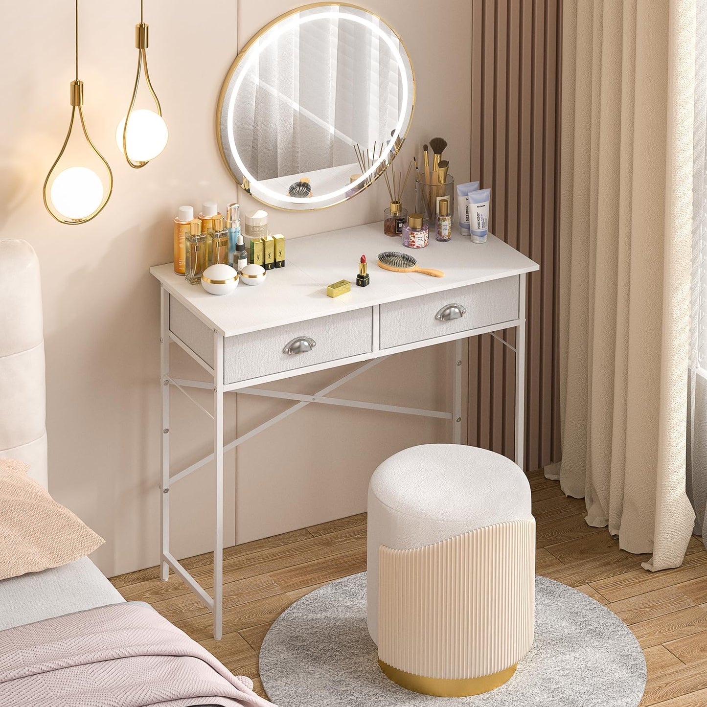 DAOUTIME White Writing Desk with 3 Drawers for Bedroom, 37.2 Inch Small Computer Desk for Small Spaces, Simple Study Table for Kids Bedroom, Home Office, Dorm, Living Room, Vanity Make Up Desk, White
