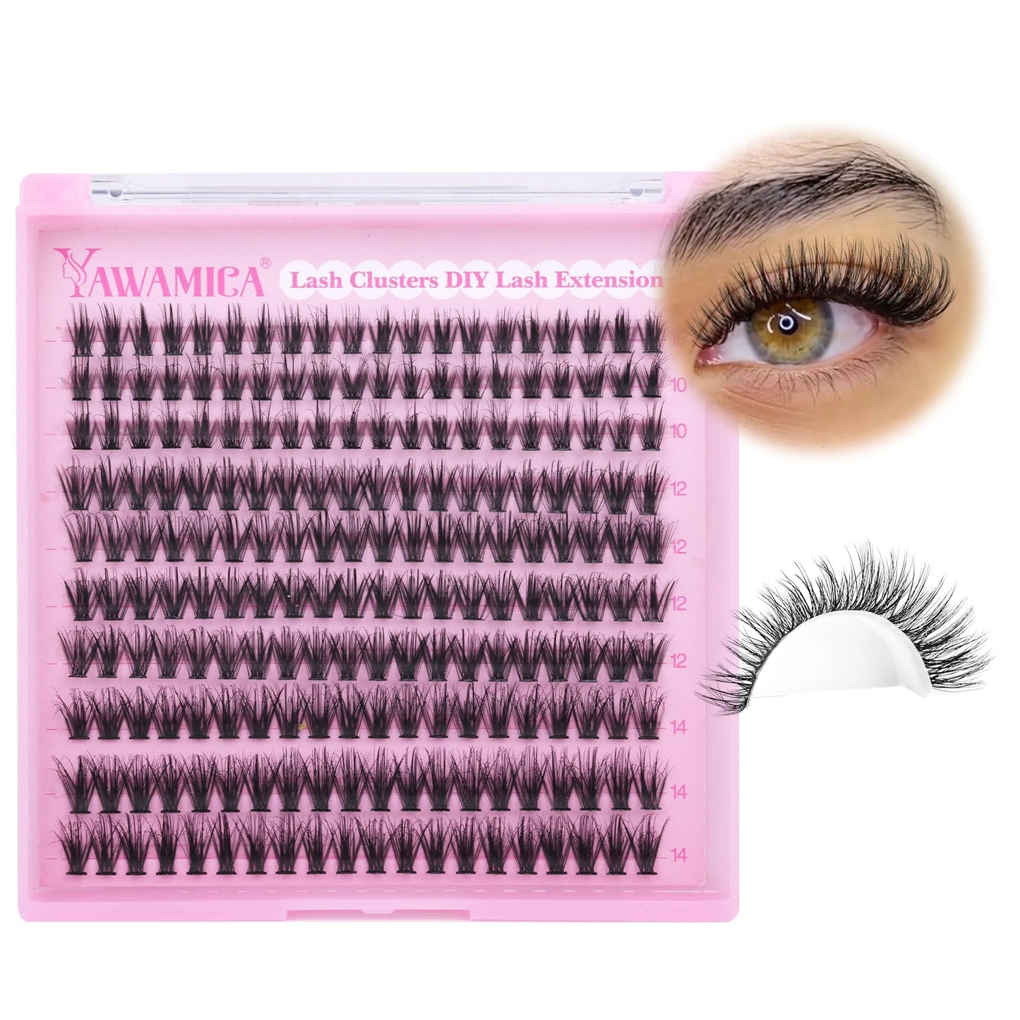 Yawamica Wispy Lash Clusters Natural Eyelash Extension 10-14mm Fluffy Eyelash Clusters CC Curly Individual Lashes Cluster Eyelash Extensions 40D Cluster Lashes 200pcs DIY Lash Extension by Self