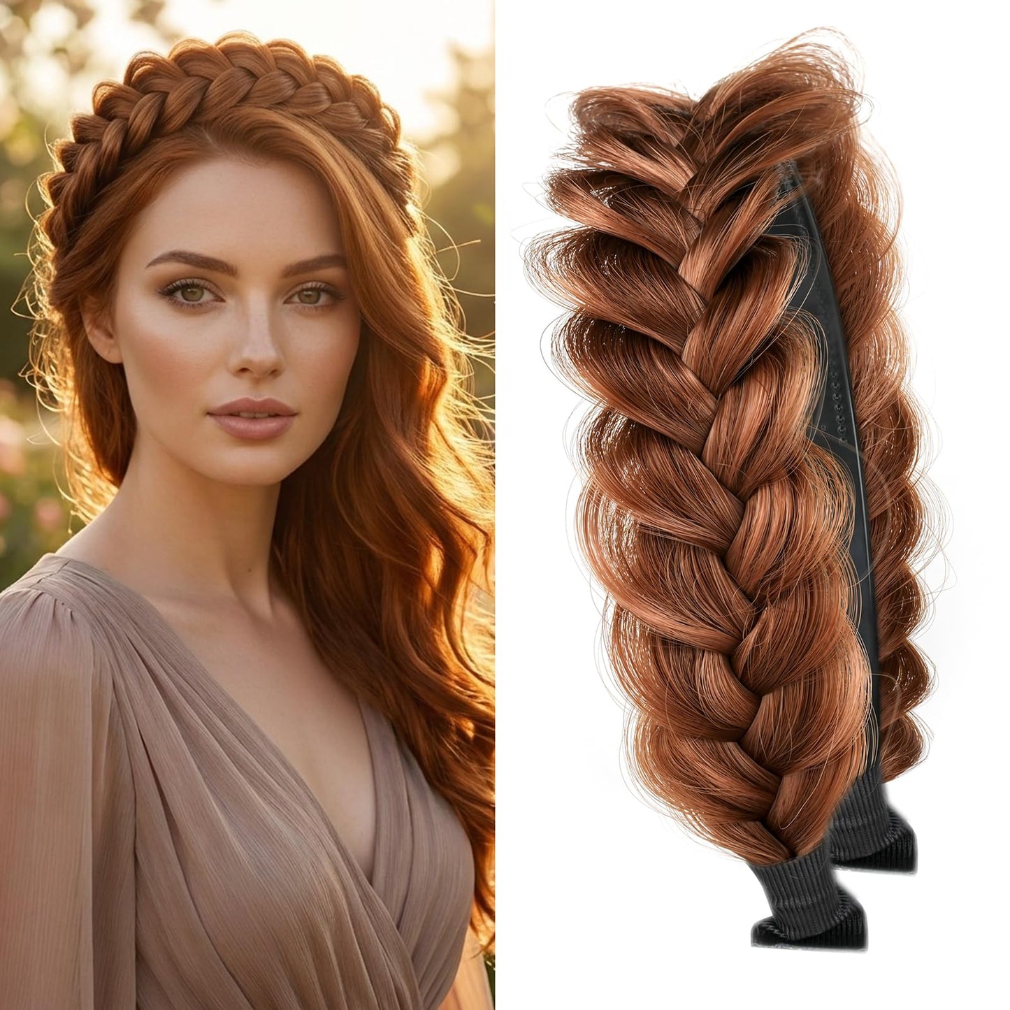 STHEJFB Wide Braided Headband Hoop Fashion Hair Accessories Elastic Non-slip Band for Women and Girl (OCHRE)