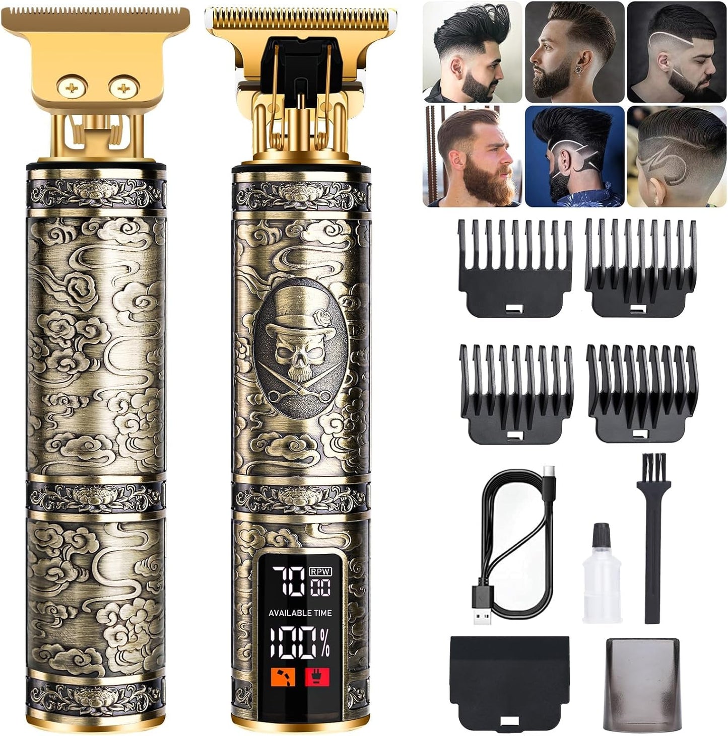 Premium Cordless Beard and Hair Trimmer for Men - Professional T-Blade Grooming Kit with 4 Adjustable Combs | Rechargeable & Zero Gapped