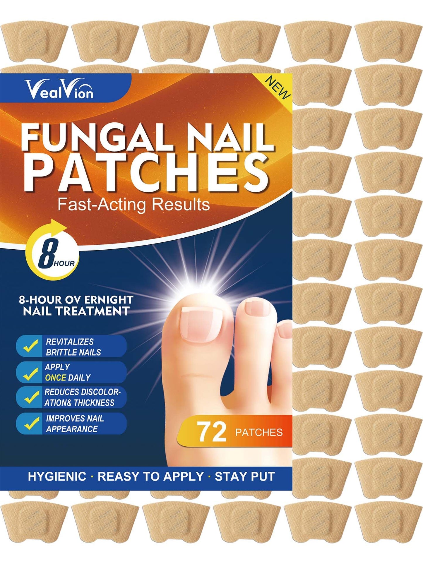 Toenail Fungus Treatment Extra Strength - 72 Pcs Fungal Nail Patches, Nail Repair for Damaged Nails, Overnight Renewal for Men and Women 72