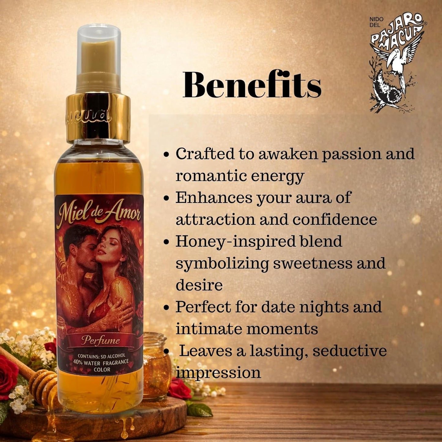 Miel de Amor Perfume with Pheromones - Romantic Attraction Scent for Men & Women | 4 oz