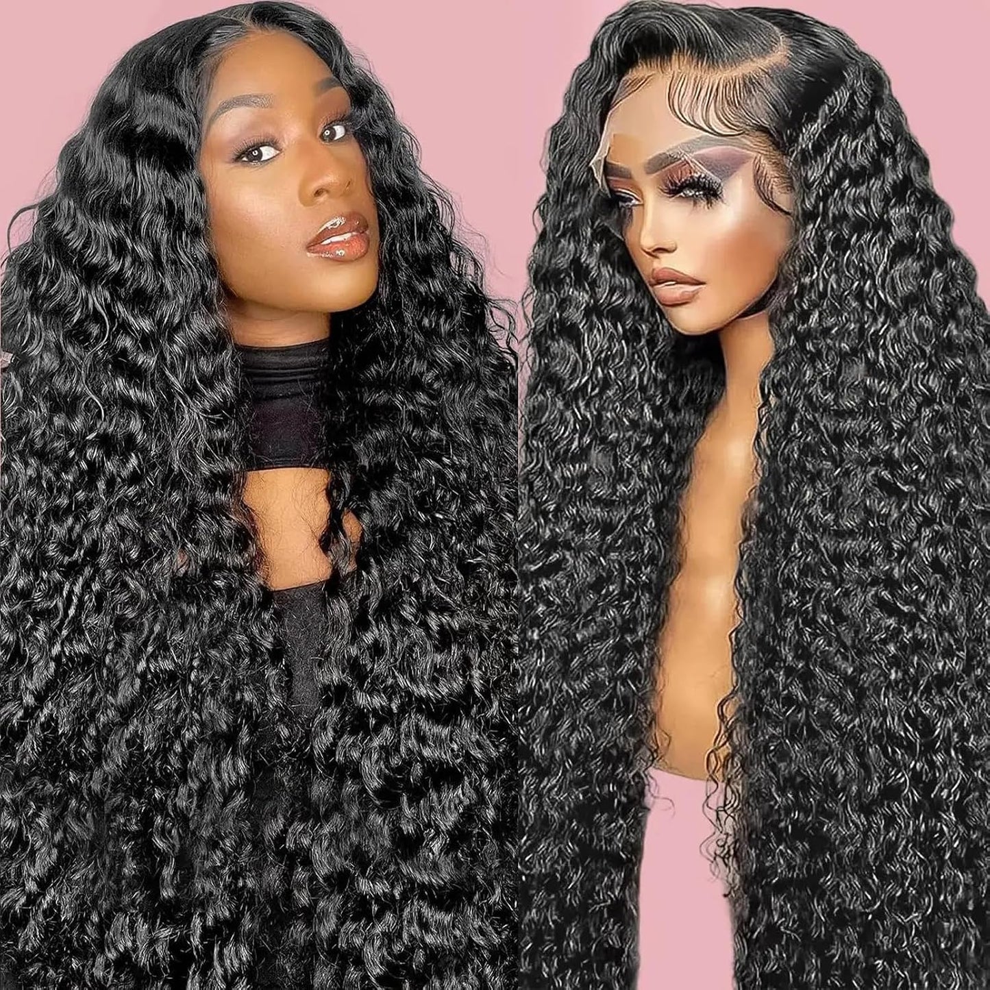 Burgundy Human Hair Wig - Water Wave Lace Front, 26-Inch 99J Deep Wave for Women | HD Transparent 13x4
