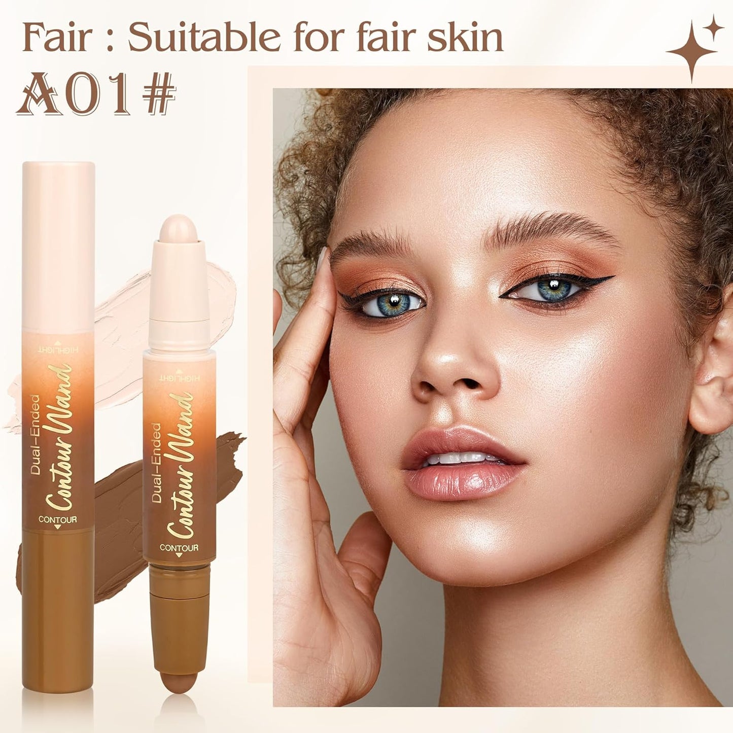 Contour Highlighter Stick - 2-in-1 Dual-Ended Cream Bronzer & Highlighter for Easy Face Contouring | Buildable, Waterproof, Neutral Nude + Beige