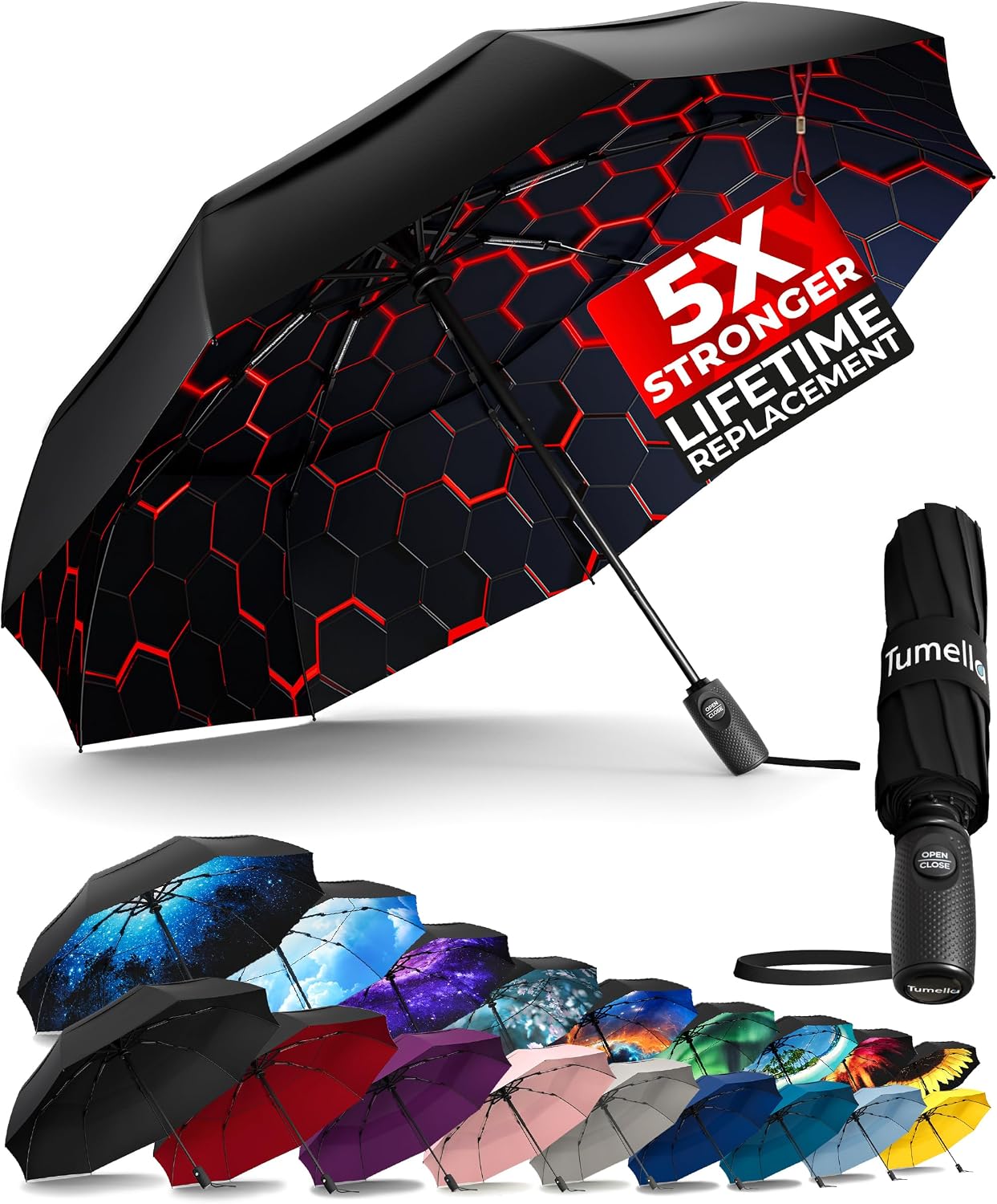 Strongest Windproof Travel Umbrella - Compact, 100MPH Tested | Lightweight, Automatic Folding, One-Handed Use