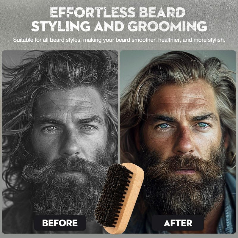 Premium Wooden Men’s Beard Brush – Mustache & Beard Styling Tool with Natural Boar Bristles