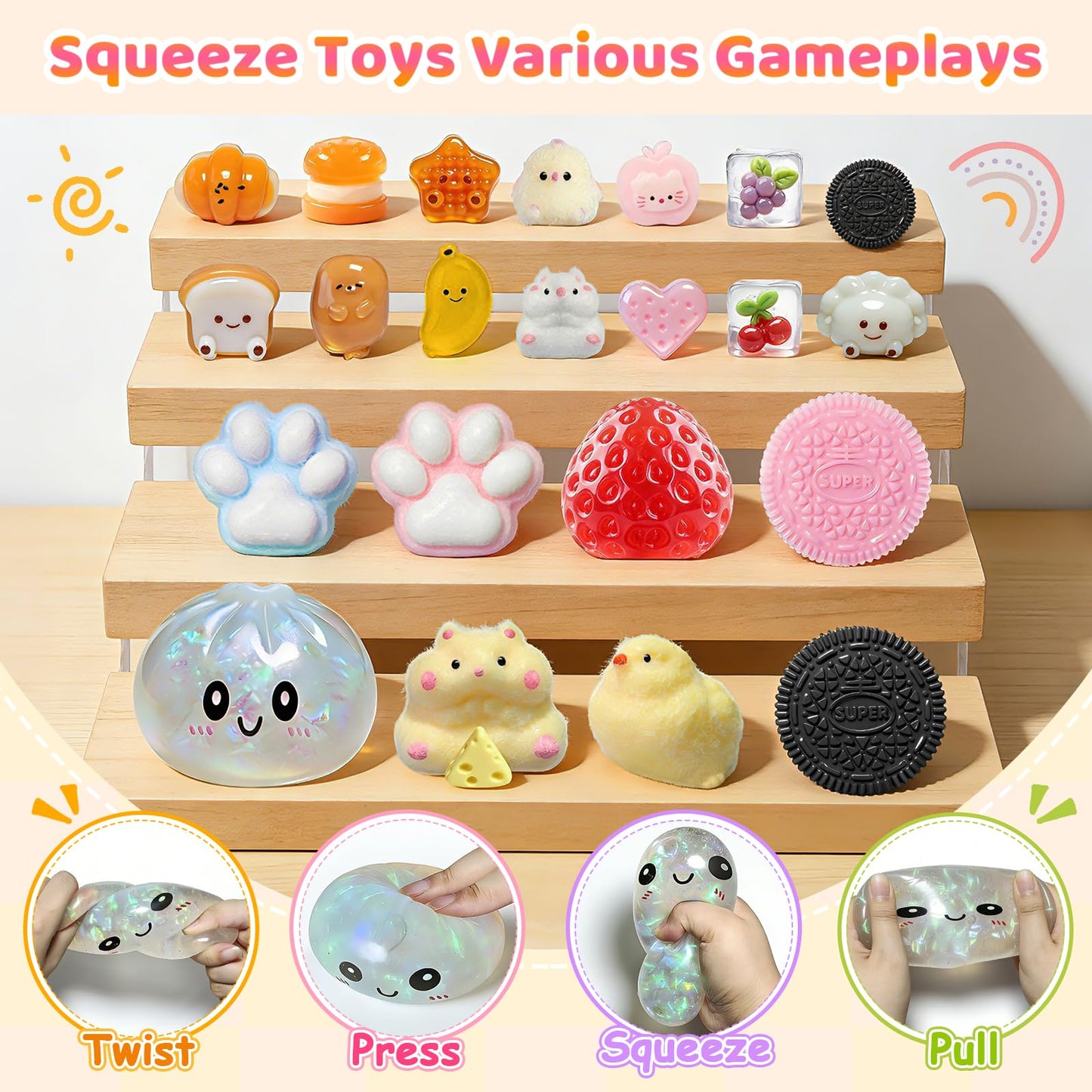 AZBFAN 22PCS Squishy Toys,Dumpling Squishy,Cat Paws, Ultra-Soft TPR Material, Squeeze Toys Set are Perfect for Stress Relief for Both Children & Adults, Classroom Birthday Gifts