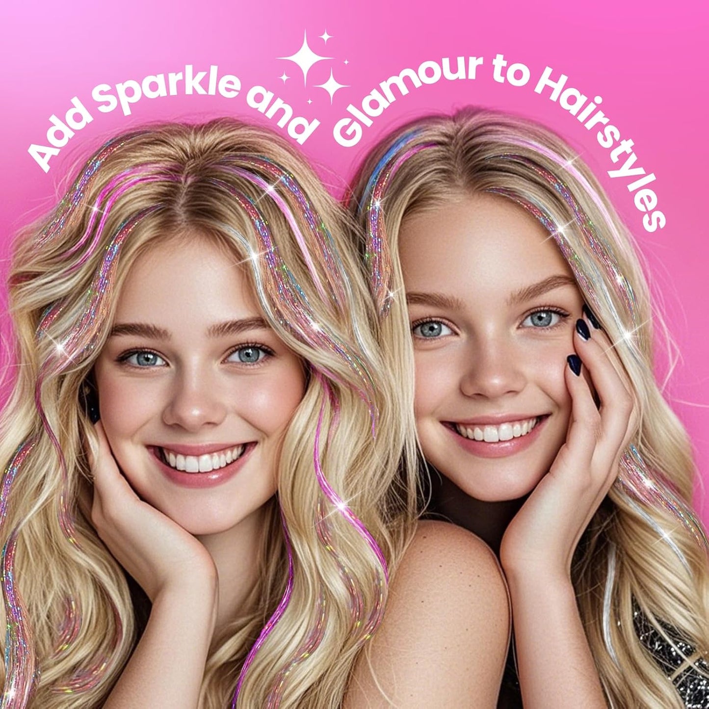 Glitter Hair Tinsel Extensions Kit - 18 Colors, 48 Inch Sparkly Strands | Shiny Hair Accessories for Women, Girls & Kids
